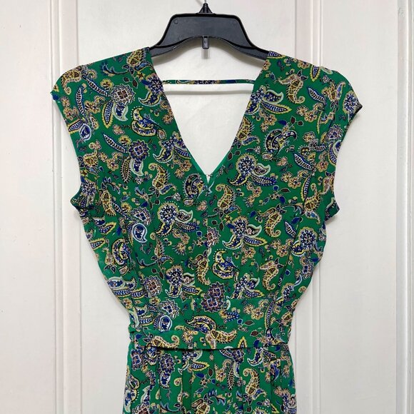 DR2 Paisley Print V-Neck Cap Sleeve Mini Dress in Green Size M - Picture 4 of 11